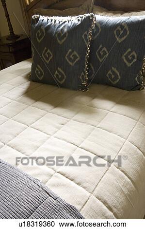 Detail of decorative pillows on bed. View Large Photo Image Stock Image - Detail of decorative pillows on bed.. Fotosearch