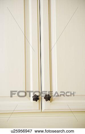Detail of white kitchen cabinets View Large Photo Image Stock Photo - Detail of white kitchen cabinets. Fotosearch
