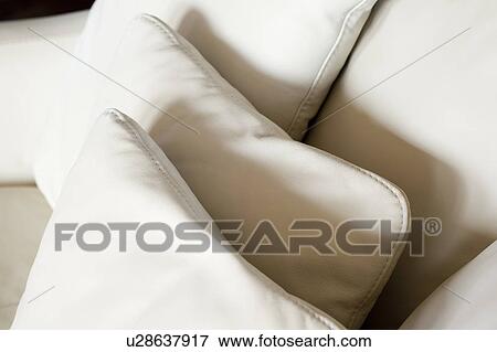 Detail of white leather pillows. View Large Photo Image Stock Photo - Detail of white leather pillows.. Fotosearch