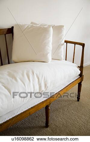 Wood Couch with White Cushions View Large Photo Image Stock Image - Wood Couch with White Cushions. Fotosearch