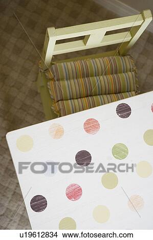 Childrens play table with polka dots, high angle View Large Photo Image Picture - Childrens play table with polka dots, high angle. Fotosearch