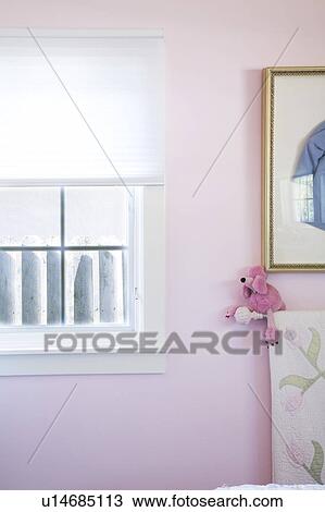 Stock Image - Girl's Bedroom with Pink Walls. Fotosearch
