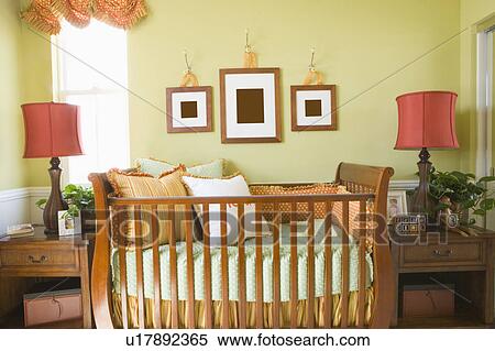 Interior of baby room with crib View Large Photo Image Stock Photography - Interior of baby room with crib. Fotosearch
