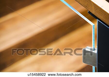 Stock Image - Detail of modern stairway railing. Fotosearch