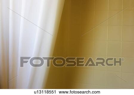Shower Curtain on Yellow Tiled Shower View Large Photo Image Stock Image - Shower Curtain on Yellow Tiled Shower. Fotosearch