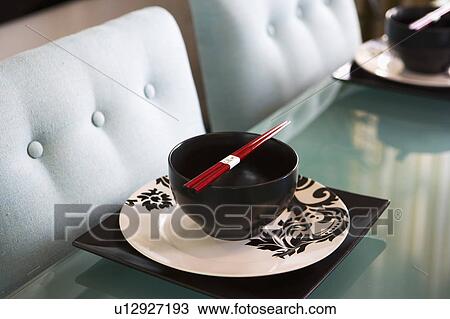 Contemporary Dining Table with Place Settings and Chopsticks View Large Photo Image Stock Image - Contemporary Dining Table with Place Settings and Chopsticks. Fotosearch