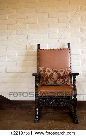 Stock Image - Spanish Style Hall and Leather Chair. Fotosearch