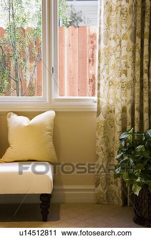 White Sofa Bench In Front Of Window Stock Image U14512811