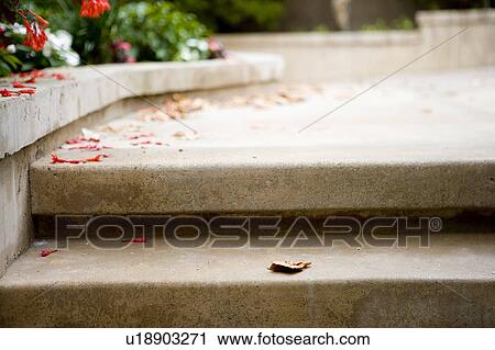 Stock Image - Low perspective of cement steps and debris. Fotosearch