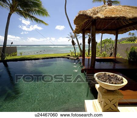 Swimming Pool with Jacuzzi and Cabana View Large Photo Image Stock Image - Swimming Pool with Jacuzzi and Cabana. Fotosearch