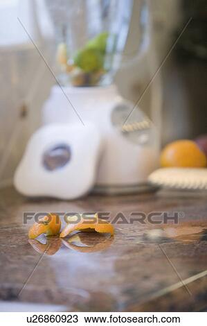 Kitchen counter with blender and orange peels View Large Photo Image Stock Image - Kitchen counter with blender and orange peels. Fotosearch