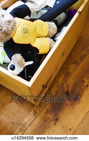 Toy box of stuffed animals View Large Photo Image Stock Photo - Toy box of stuffed animals. Fotosearch