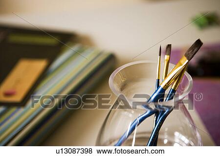 Blue Paint Brushes in Glass Jar View Large Photo Image Stock Photo - Blue Paint Brushes in Glass Jar. Fotosearch