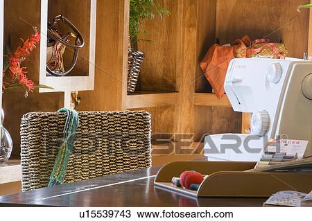 Stock Image - Sewing Machine on Desk. Fotosearch