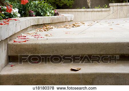 Stock Photo - Low perspective of cement steps and debris.. Fotosearch
