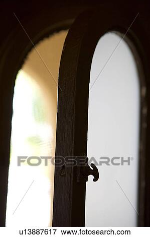 Detail of arched window opened. View Large Photo Image Stock Photo - Detail of arched window opened.. Fotosearch