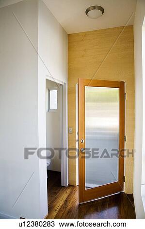 Open Frosted Glass Front Door Stock Image