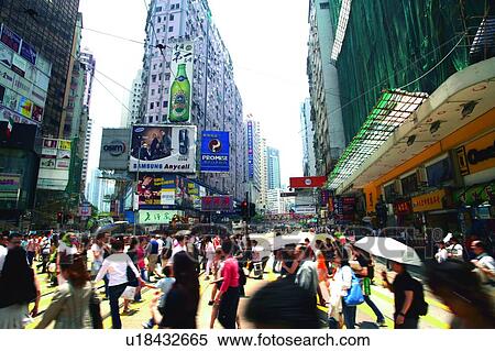 Stock Photography - Causeway Bay, pedestrians crossing street. Fotosearch