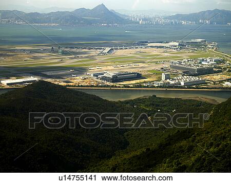 Stock Image - Hong Kong International Airport, Chek Lap Kok, Hong Kong, Aerial view. Fotosearch