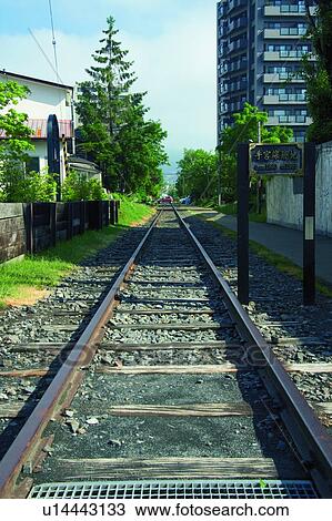 Stock Image - Old railway track in Otaru, Hokkaido, Japan. Fotosearch