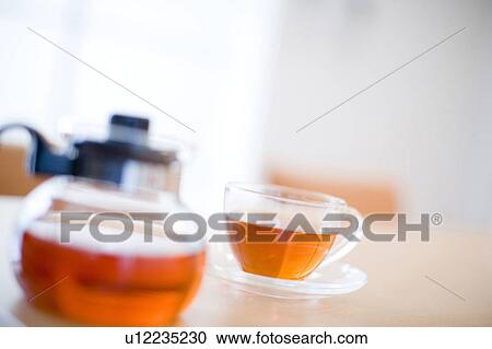 Stock Image - Tea set on the table. Fotosearch