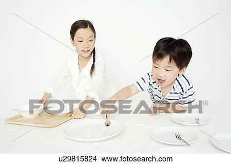 Picture - Elder sister and younger brother. Fotosearch