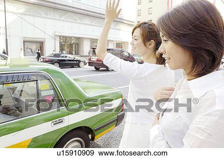 Women who stops a taxi View Large Photo Image Stock Photo - Women who stops a taxi. Fotosearch