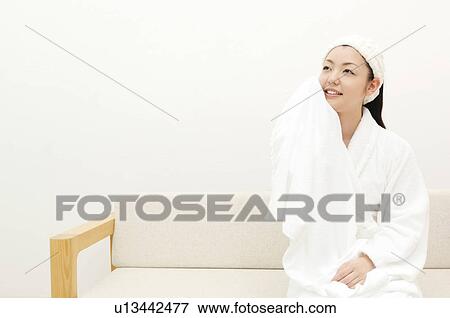 Stock Photo - Woman after taking a bath. Fotosearch