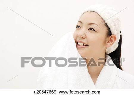 Woman after taking a bath View Large Photo Image Stock Photo - Woman after taking a bath. Fotosearch