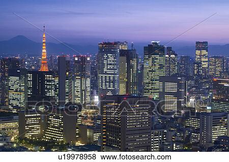 Tokyo Tower and Shiodome buildings View Large Photo Image Stock Photo - Tokyo Tower and Shiodome buildings. Fotosearch