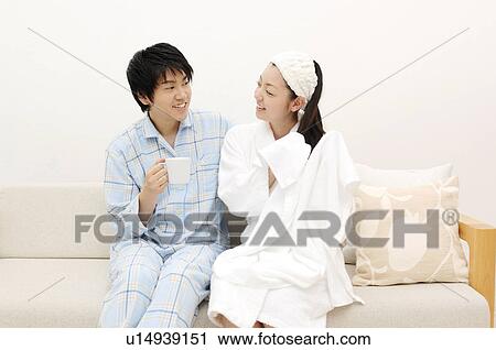 Couple after taking a bath View Large Photo Image Stock Image - Couple after taking a bath. Fotosearch