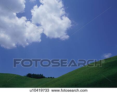 Stock Image - Green field and blue sky. Fotosearch