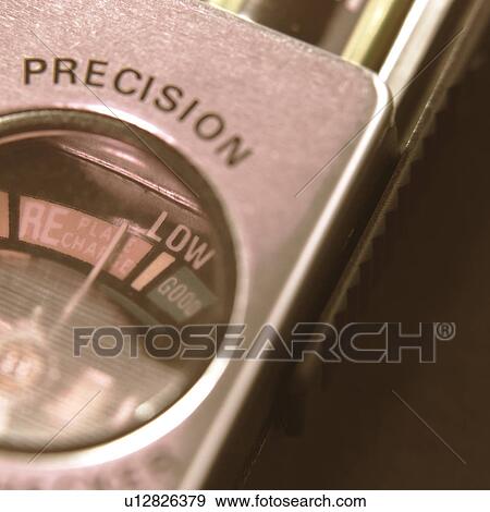 Battery power checker, close-up View Large Photo Image Stock Photo - Battery power checker, close-up. Fotosearch