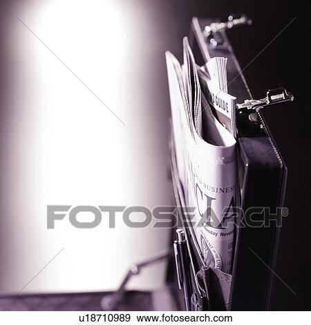 Stock Photo - Open briefcase, close-up. Fotosearch