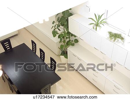 Dining room, high angle view View Large Photo Image Stock Photo - Dining room, high angle view. Fotosearch
