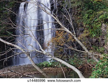 Stock Photograph - Kumagoe Waterfall, Shiretoko, Hokkaido, Japan. Fotosearch