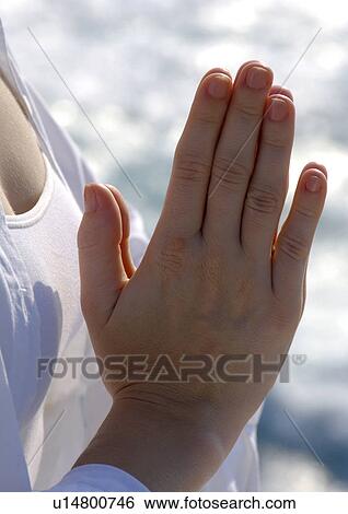 Close-up of a woman practicing yoga in a prayer position View Large Photo Image Stock Photograph - Close-up of a woman practicing yoga in a prayer position. Fotosearch