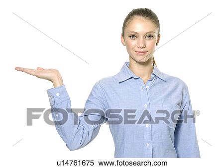Portrait of a young woman gesturing View Large Photo Image Stock Photography - Portrait of a young woman gesturing. Fotosearch