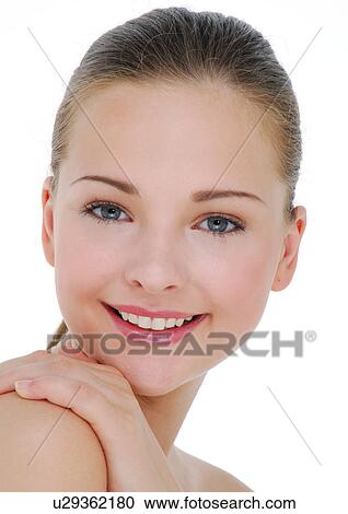 Portrait of a young woman smiling View Large Photo Image Stock Image - Portrait of a young woman smiling. Fotosearch