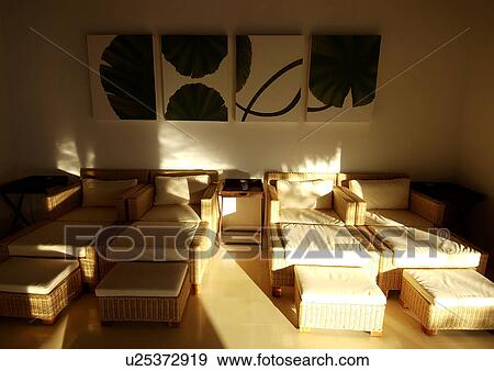 Arrangement of chaises seen in a room, Bvilla+Spa. View Large Photo Image Stock Photo - Arrangement of chaises seen in a room, Bvilla+Spa.. Fotosearch