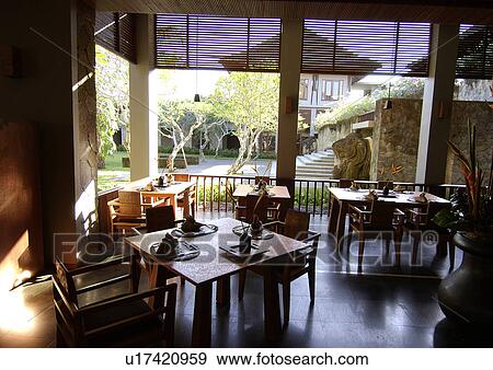 View of an elegant dining area at a resort, Mayaubud. View Large Photo Image Stock Photo - View of an elegant dining area at a resort, Mayaubud.. Fotosearch