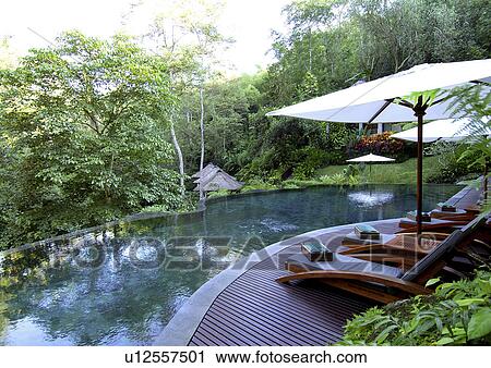 View of deck chairs along a poolside in a resort, Mayaubud. View Large Photo Image Stock Image - View of deck chairs along a poolside in a resort, Mayaubud.. Fotosearch