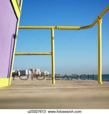 Art deco lifeguard tower deck on beach in Miami, Florida, USA. View Large Photo Image Stock Image - Art deco lifeguard tower deck on beach in Miami, Florida, USA.. Fotosearch