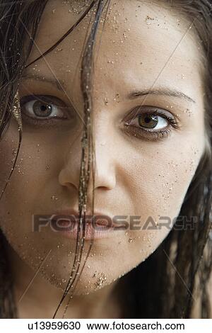 Stock Image - Close-up of pretty Caucasian young adult woman.. Fotosearch