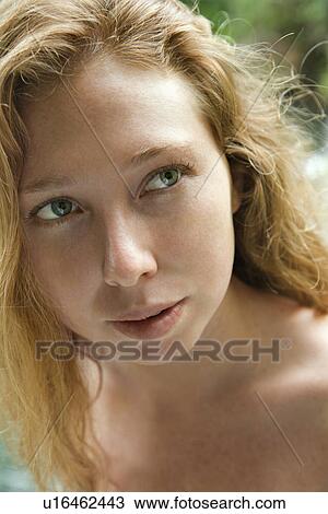 Stock Image - Portrait of Caucasian young adult natural woman.. Fotosearch