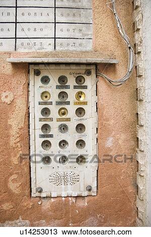 Doorbell box for apartment building in Venice, Italy. View Large Photo Image Stock Image - Doorbell box for apartment building in Venice, Italy.. Fotosearch