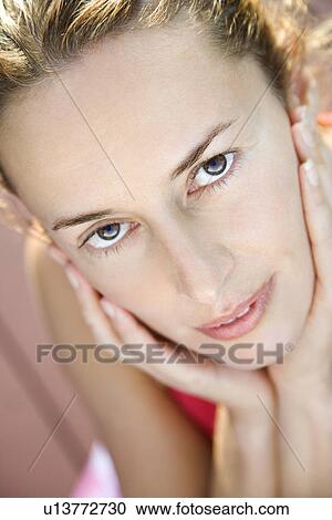 Close-up of Caucasian mid-adult woman looking at viewer. View Large Photo Image Stock Image - Close-up of Caucasian mid-adult woman looking at viewer.. Fotosearch