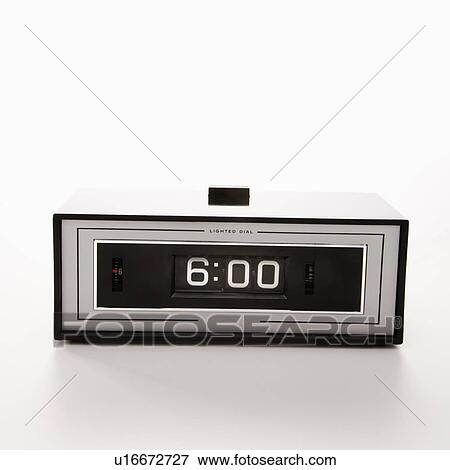 Stock Photo - Retro clock set for 6: 00. Fotosearch