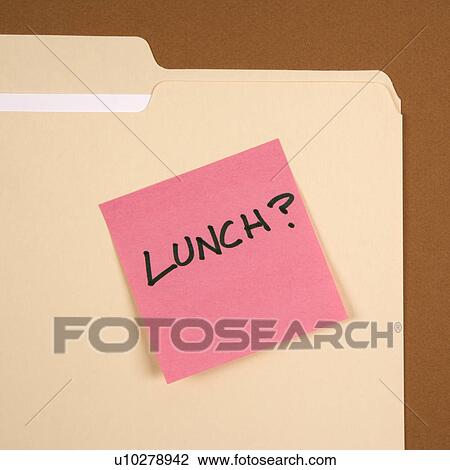 Folder with pink sticky note reading lunch on a brown background View Large Photo Image Stock Image - Folder with pink sticky note reading lunch on a brown background. Fotosearch