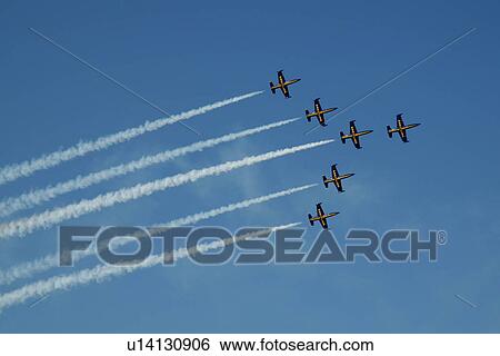 Stock Photograph - fighters, air, plane, airplane, show, formation, airshow. Fotosearch